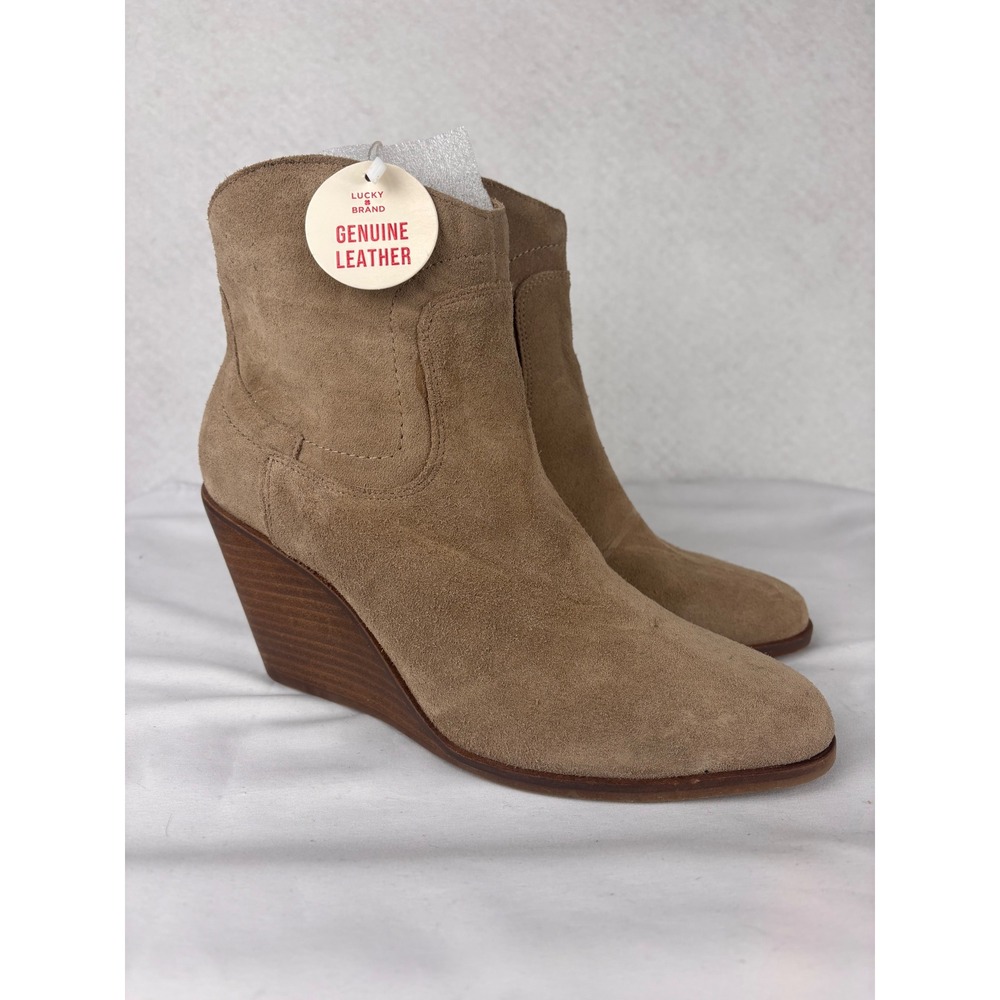 Lucky Brand Suede Wedge Ankle Booties Size 10 Western Boho Casual Fall Shoes
